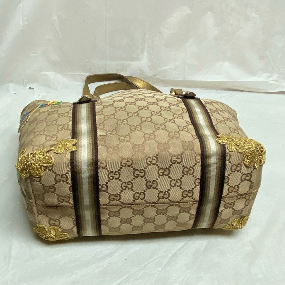 Vintage, Gucci, GG Coated Canvas with Gold Leather Shoulder Strap 11in x 8.5in