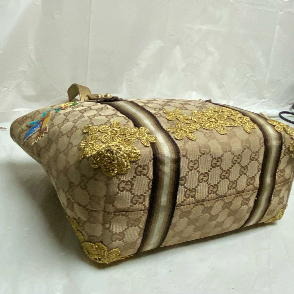 Vintage, Gucci, GG Coated Canvas with Gold Leather Shoulder Strap 11in x 8.5in