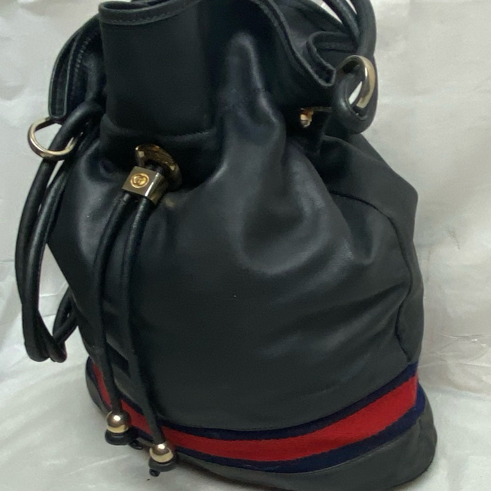 Vintage Gucci Rare Sherry line Blue-Black Drawstring Leather Shoulder Bag