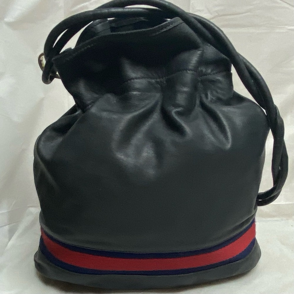 Vintage Gucci Rare Sherry line Blue-Black Drawstring Leather Shoulder Bag