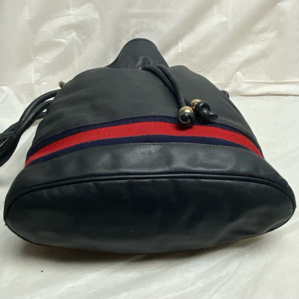 Vintage Gucci Rare Sherry line Blue-Black Drawstring Leather Shoulder Bag