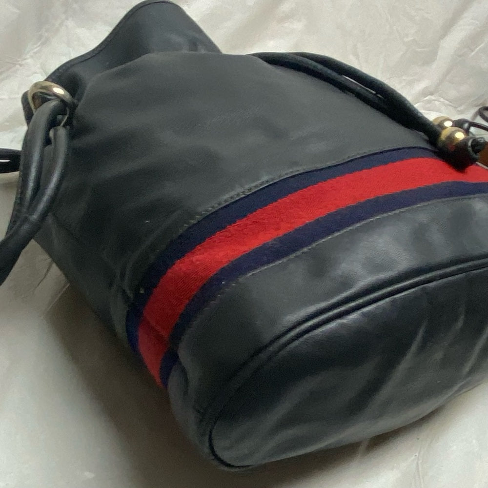 Vintage Gucci Rare Sherry line Blue-Black Drawstring Leather Shoulder Bag