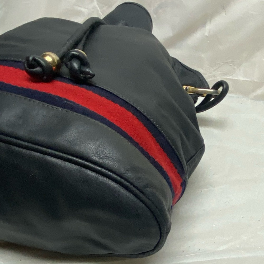 Vintage Gucci Rare Sherry line Blue-Black Drawstring Leather Shoulder Bag