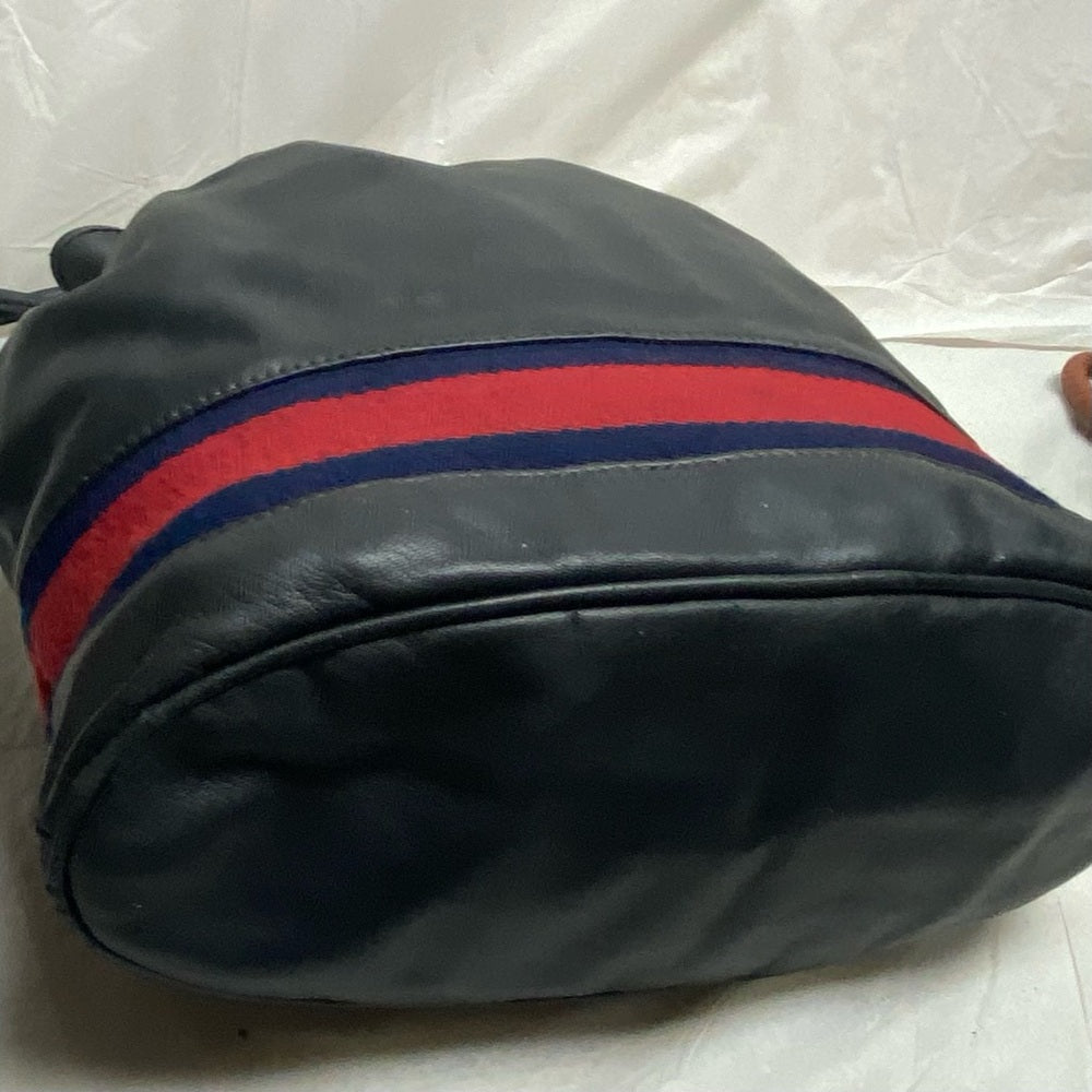 Vintage Gucci Rare Sherry line Blue-Black Drawstring Leather Shoulder Bag