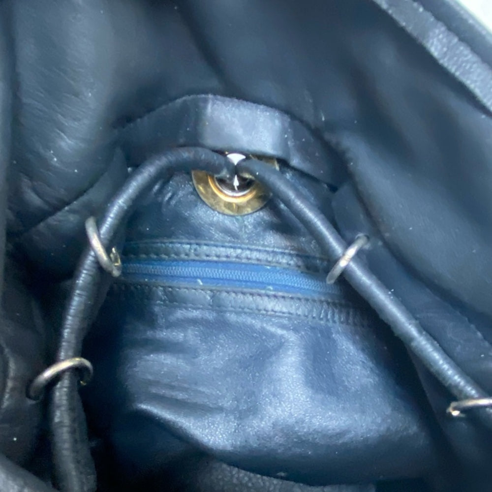 Vintage Gucci Rare Sherry line Blue-Black Drawstring Leather Shoulder Bag