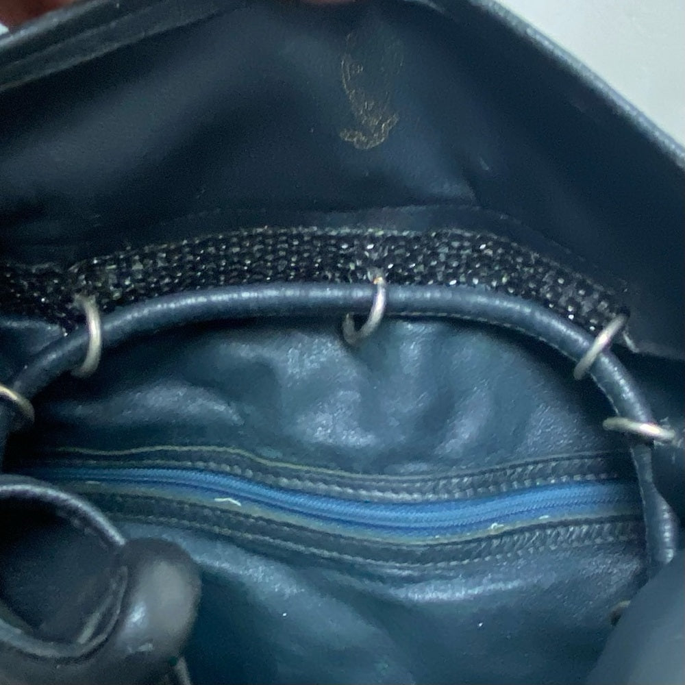 Vintage Gucci Rare Sherry line Blue-Black Drawstring Leather Shoulder Bag