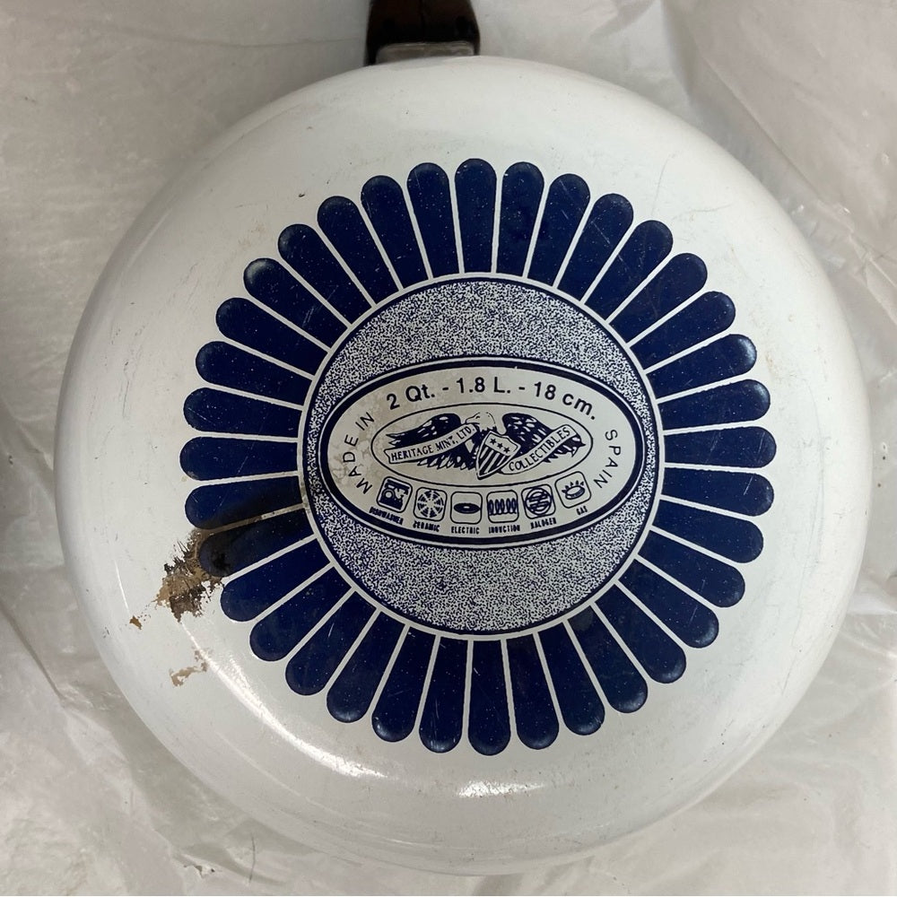 Heritage Mint, Blue Willow, Enamelware Cookware -Covered Sauce Pan (2Quarts)