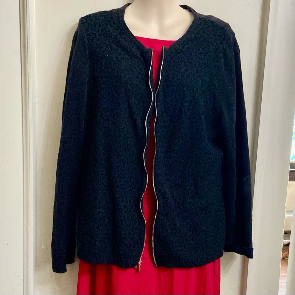 Liz Claiborne Black Zippered Sweater Cardigan (XL)
