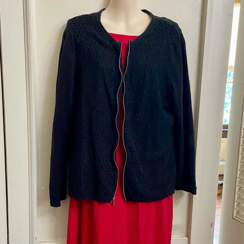Liz Claiborne Black Zippered Sweater Cardigan (XL)
