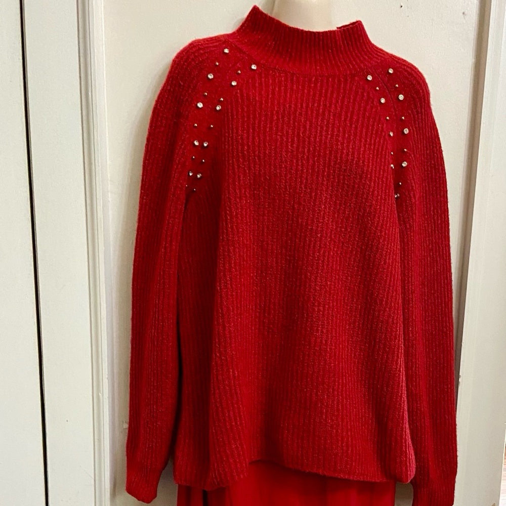 Liz Claiborne Red Sweater with Rhinestones (XL)