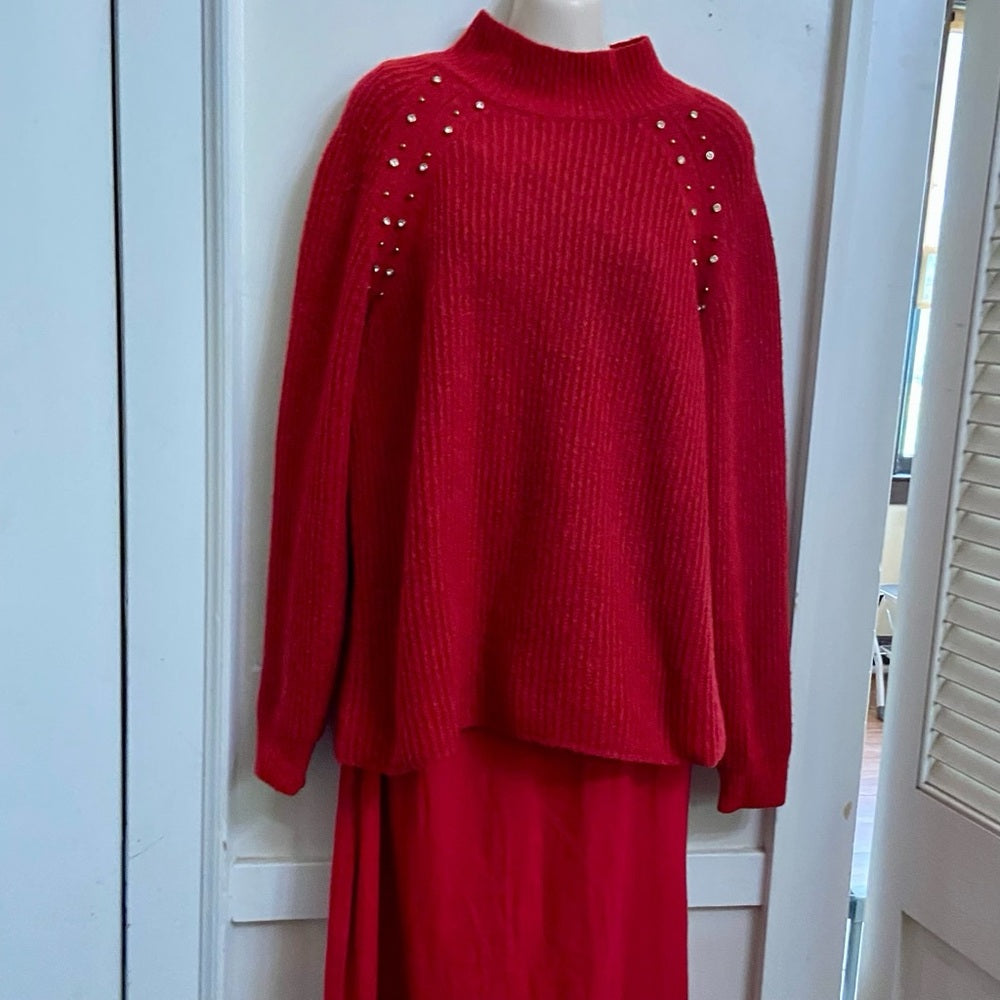 Liz Claiborne Red Sweater with Rhinestones (XL)