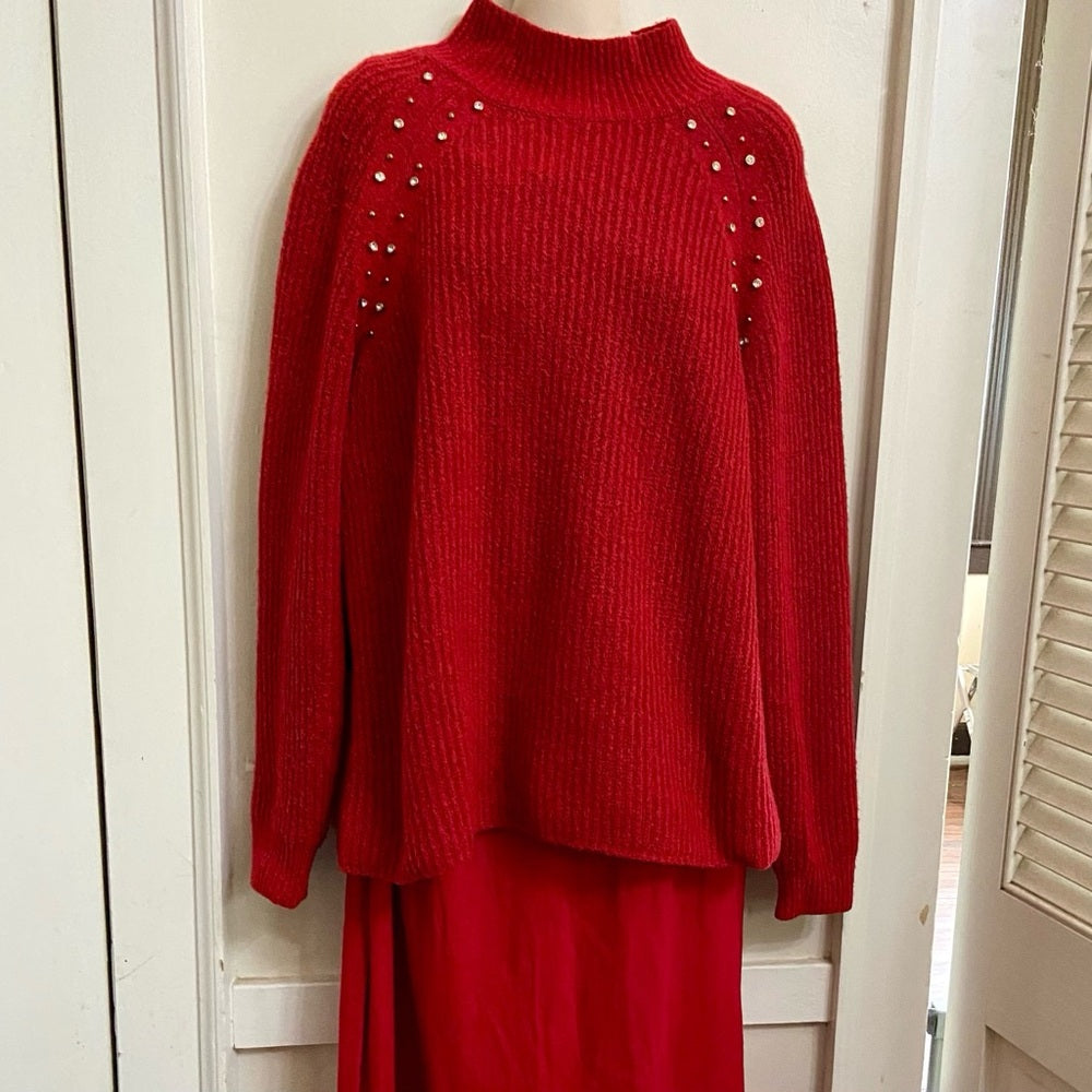 Liz Claiborne Red Sweater with Rhinestones (XL)