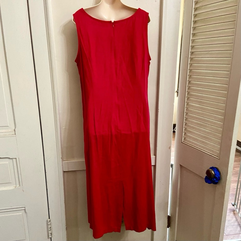 Mosaic Red Linen Sleeveless Dress (Size 16)