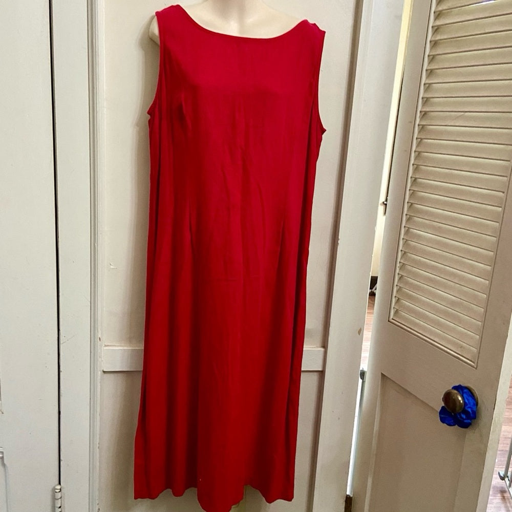 Mosaic Red Linen Sleeveless Dress (Size 16)