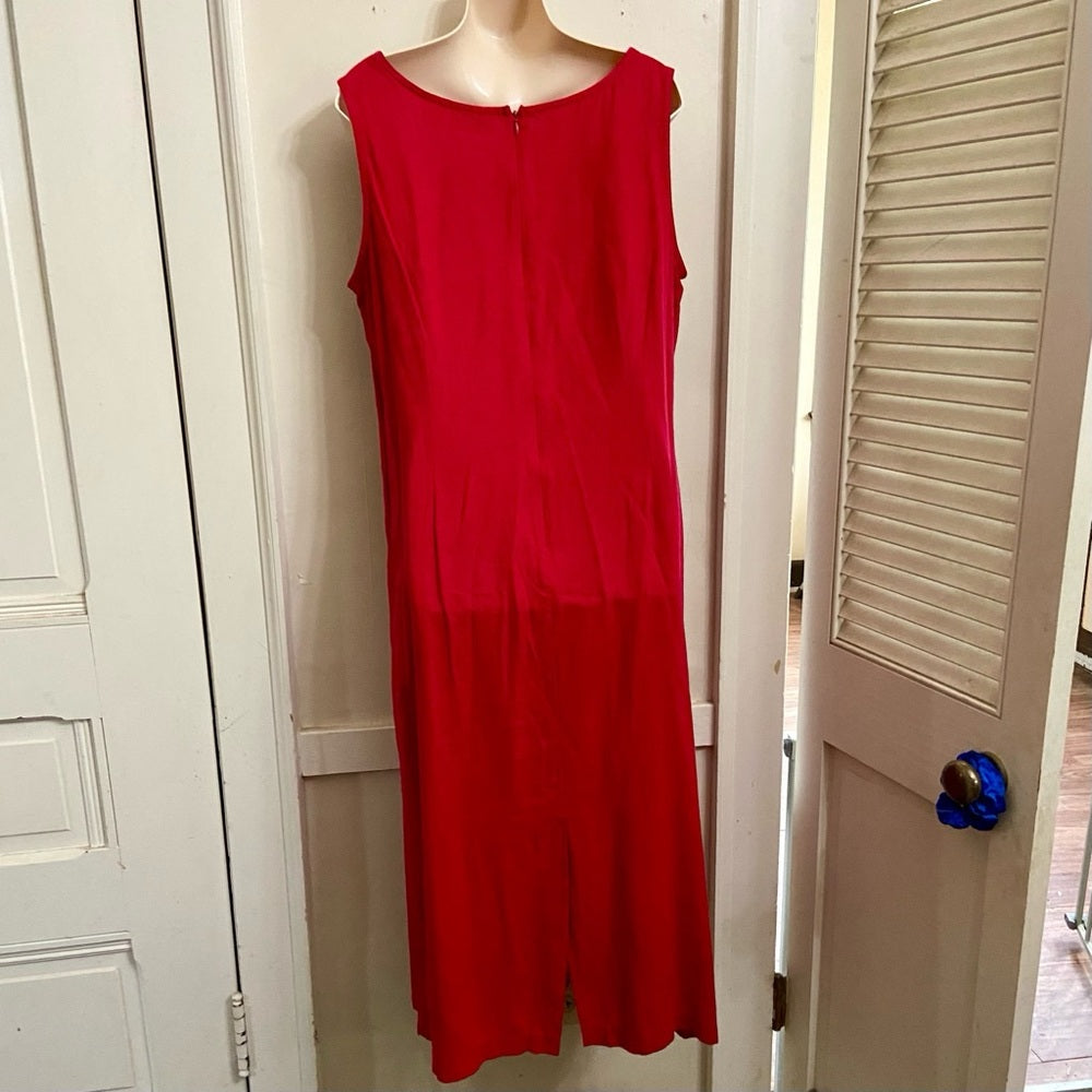 Mosaic Red Linen Sleeveless Dress (Size 16)