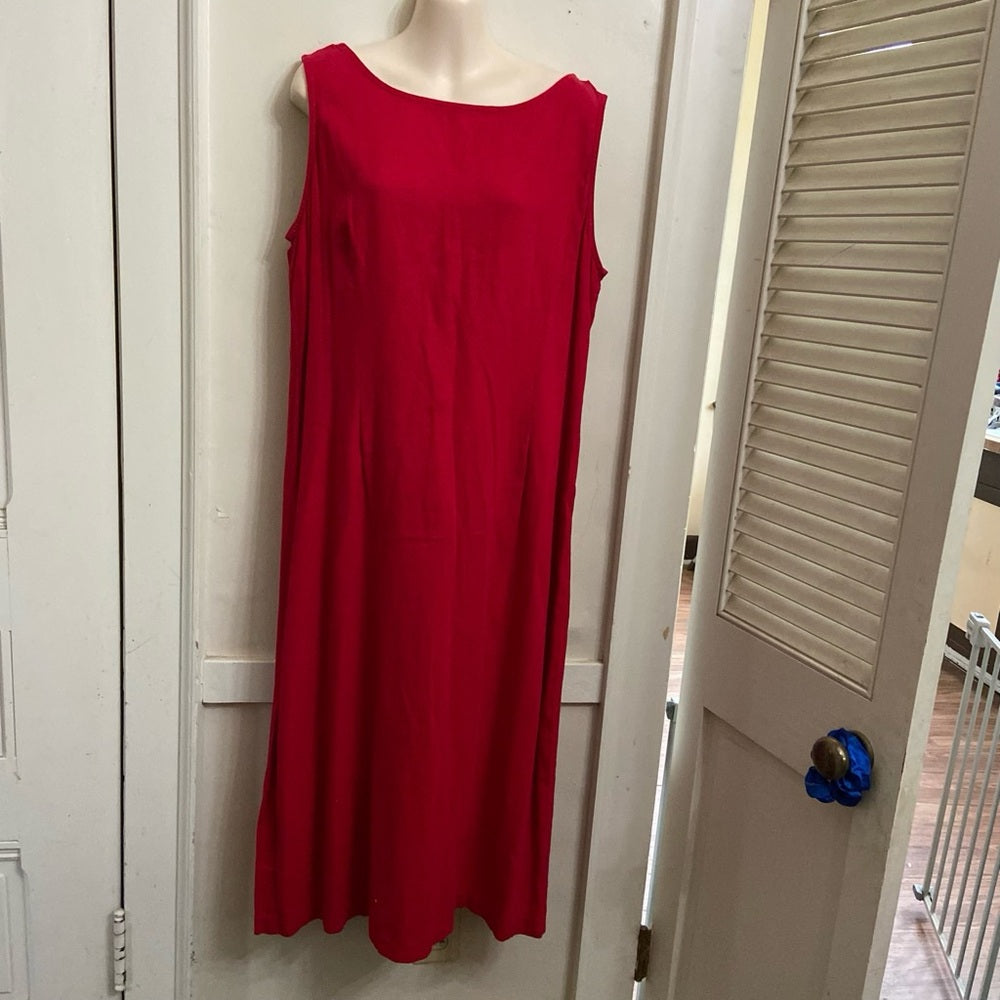Mosaic Red Linen Sleeveless Dress (Size 16)