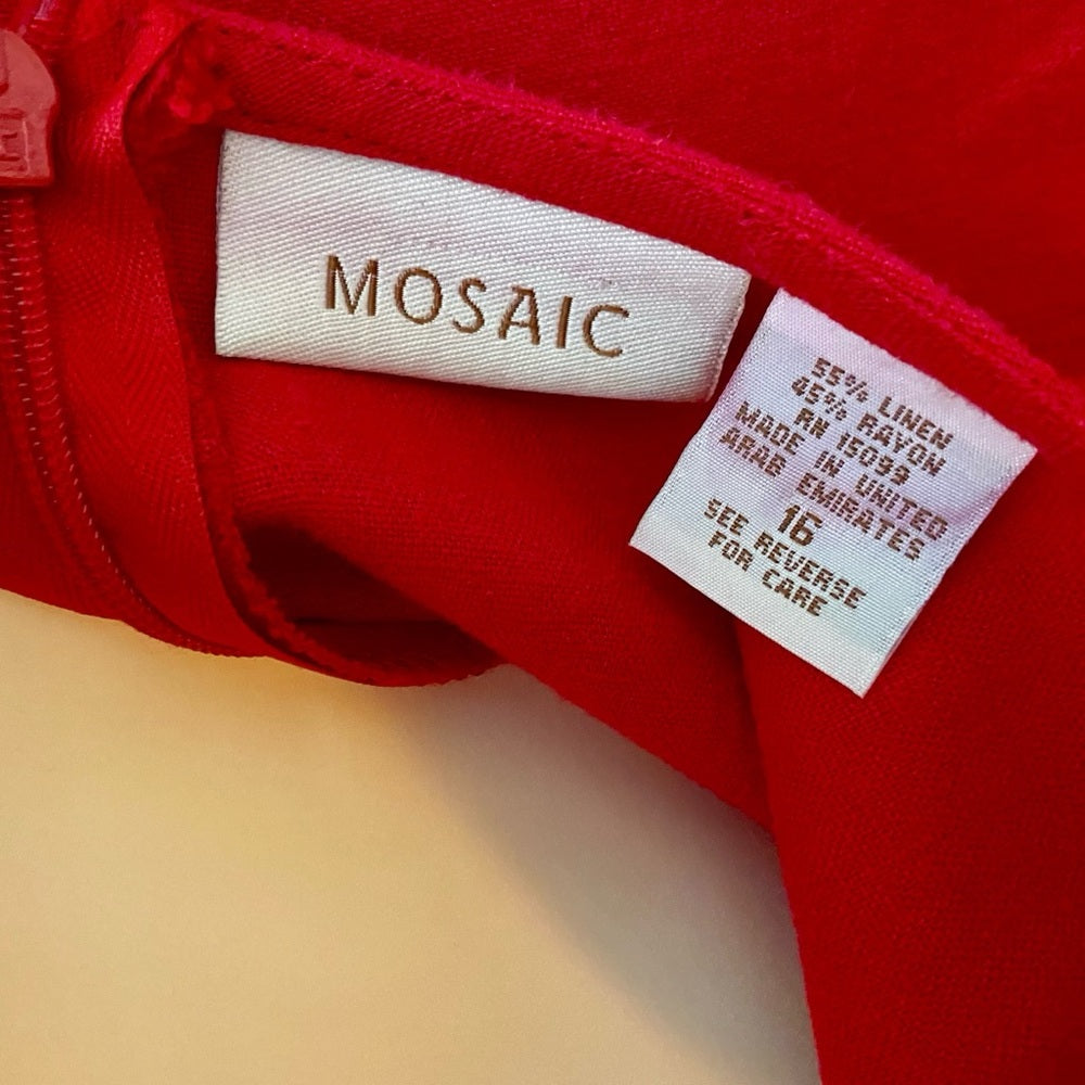 Mosaic Red Linen Sleeveless Dress (Size 16)