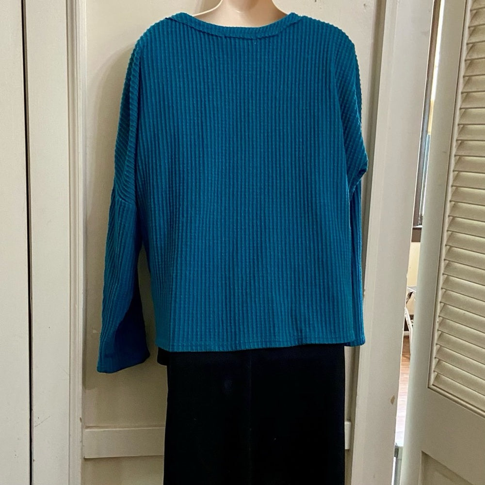 Jack & Avery Teal Blue Knotted Top, Sweater-Cardigan (L)