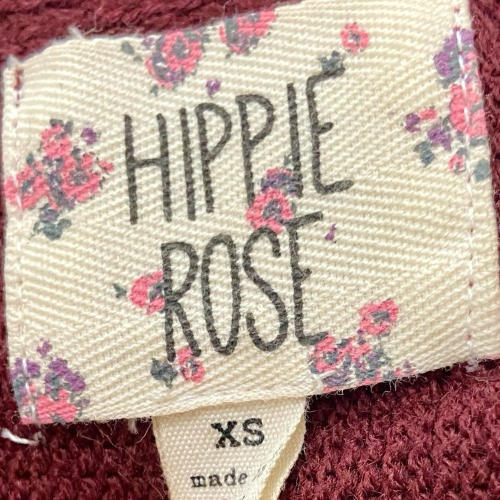Hippie Rose, Burgundy White Waterfall Vest -Sweater Cardigan (XS-L)