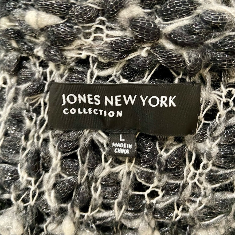 Jones New York Collection Gray and White Knitted Pop Corn Sweater Cardigan (L)