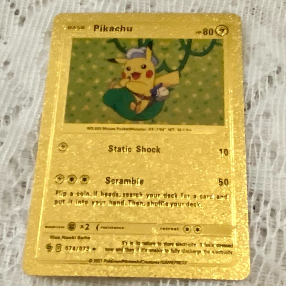 Lot (O): 3 Pokemon Reverse Holo Cards and 3 Pokemon Gold Fan Arts