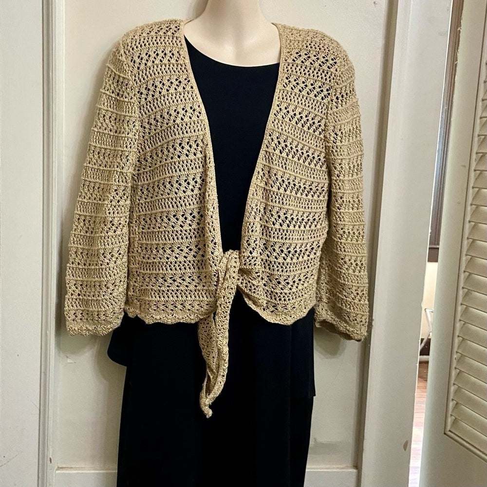 Faded Glory, Beige and Gold Knitted Cover-up Shawl (L)