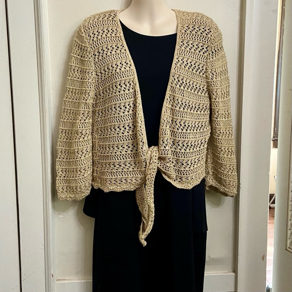 Faded Glory, Beige and Gold Knitted Cover-up Shawl (L)