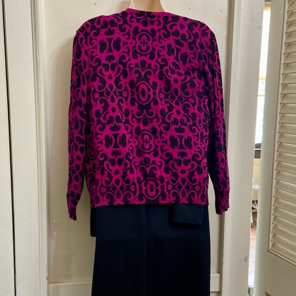 Top Knits Burgundy and Black Sweater Cardigan (L)