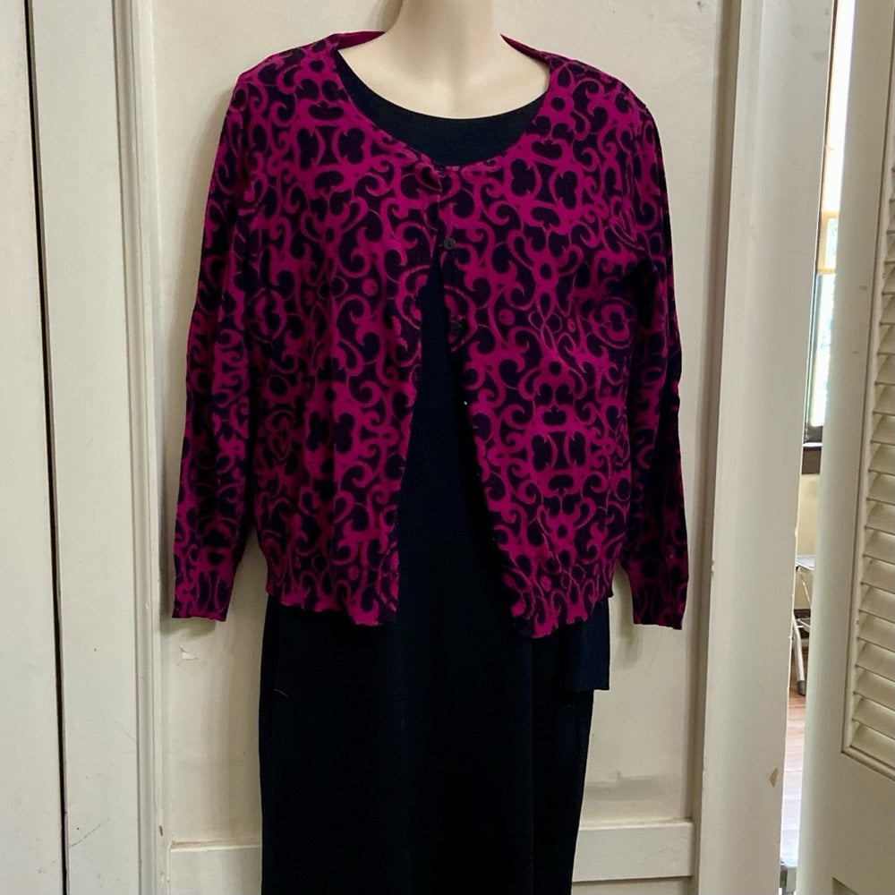 Top Knits Burgundy and Black Sweater Cardigan (L)