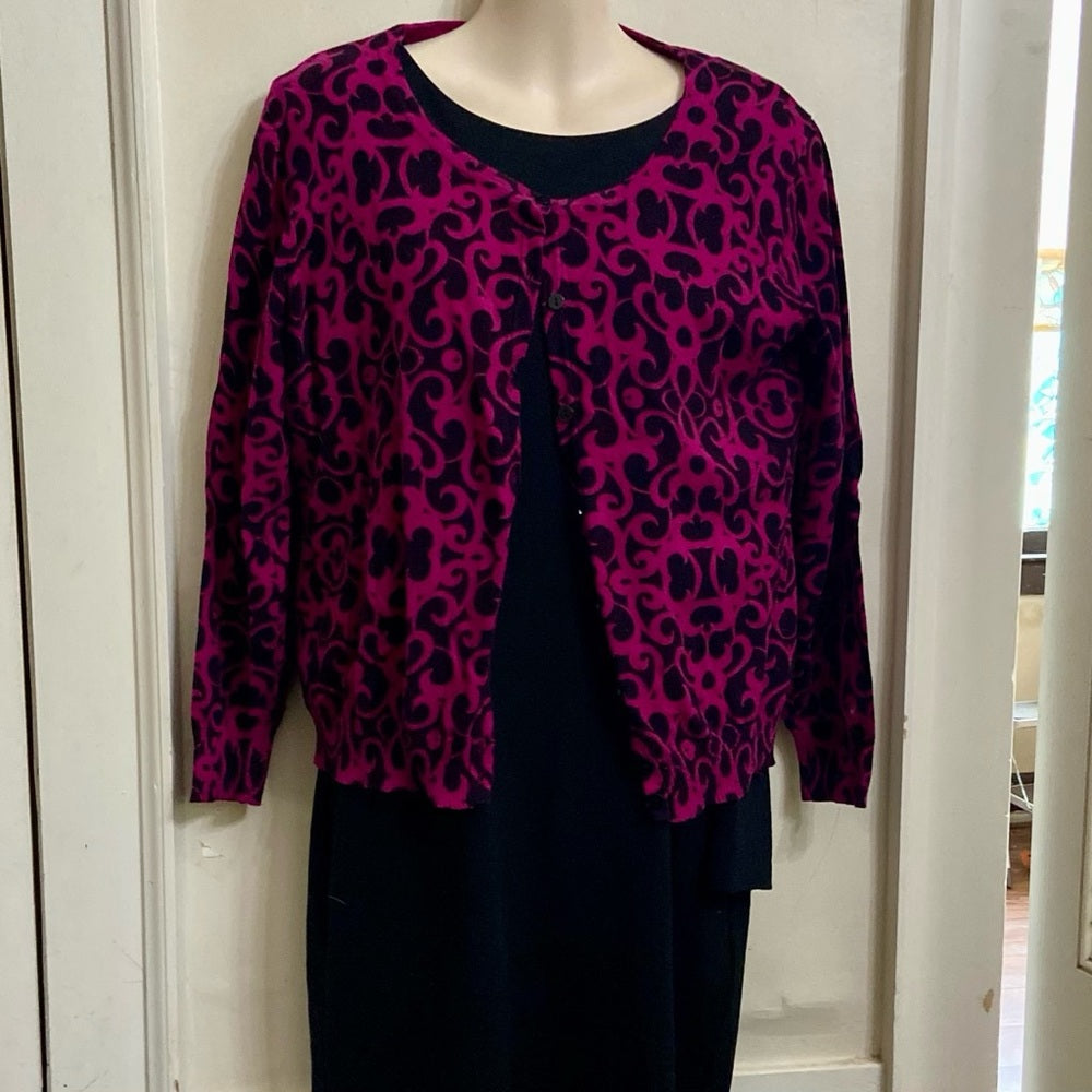 Top Knits Burgundy and Black Sweater Cardigan (L)