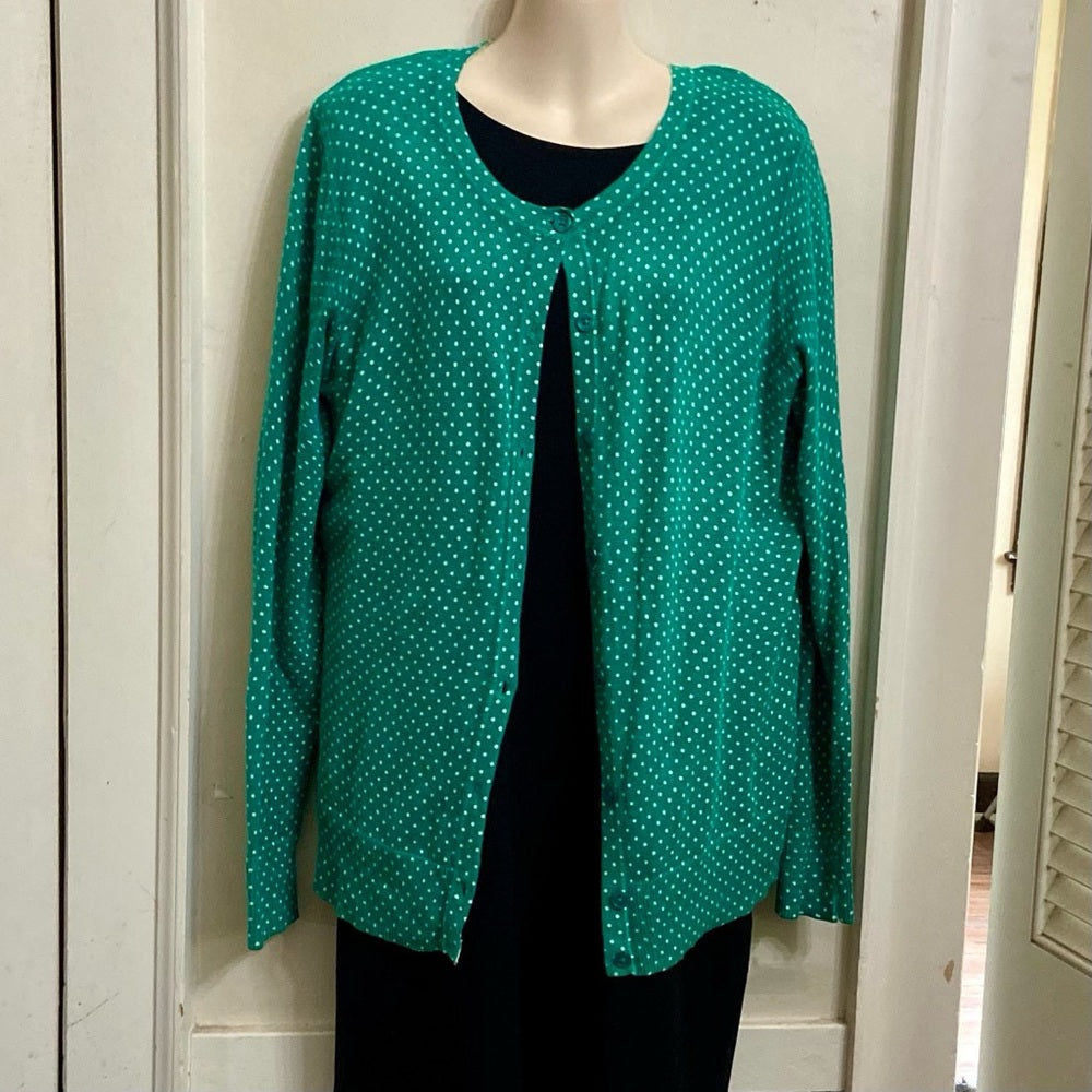 Merona Green and White Polka Dot Sweater Cardigan (L)