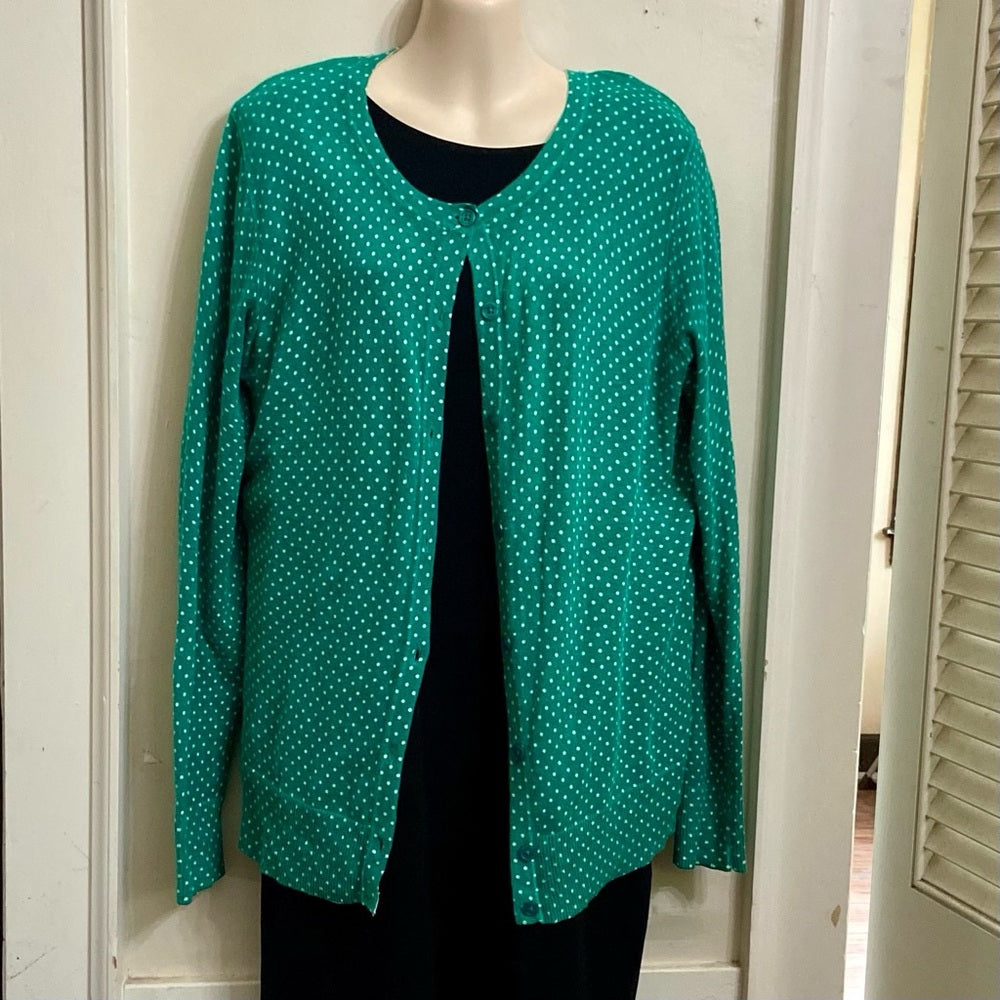 Merona Green and White Polka Dot Sweater Cardigan (L)