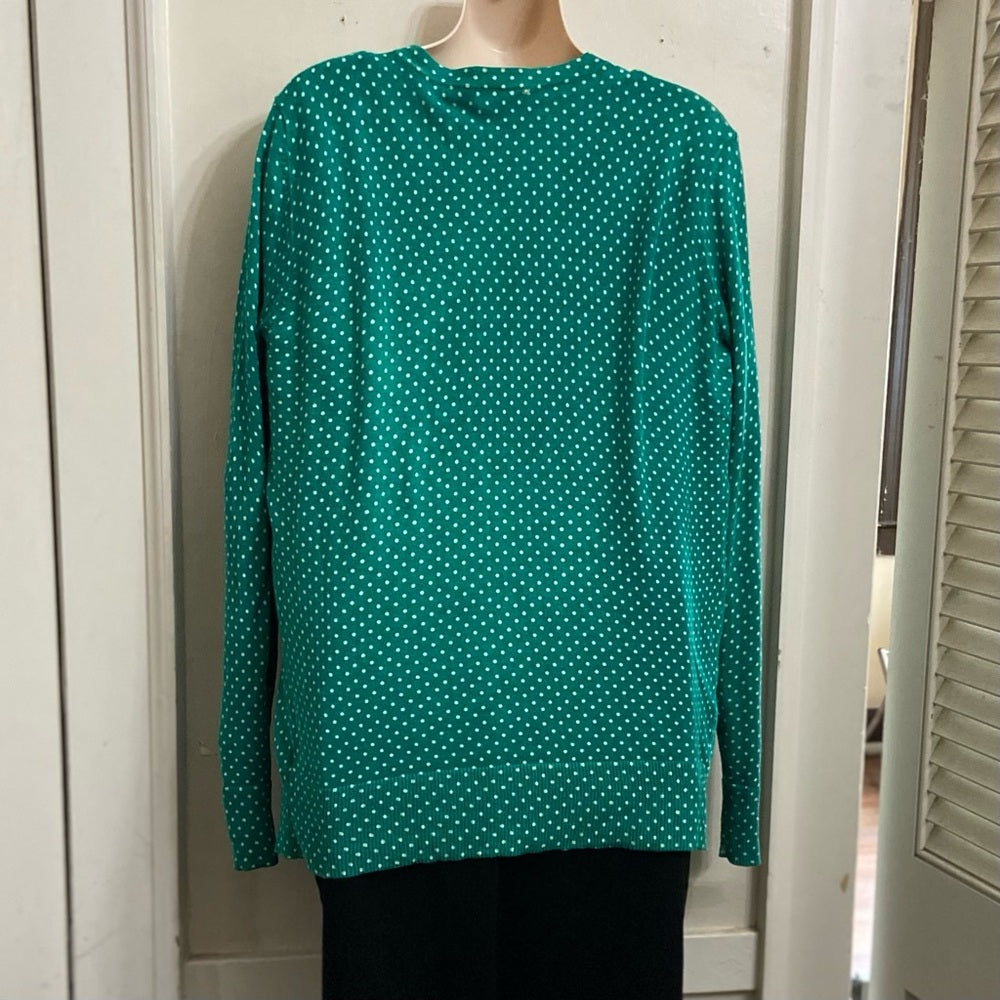 Merona Green and White Polka Dot Sweater Cardigan (L)