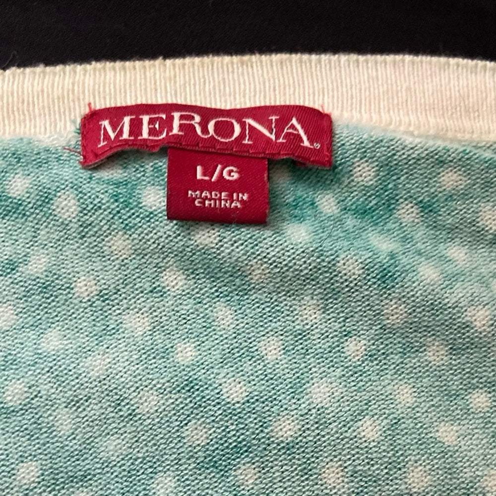Merona Green and White Polka Dot Sweater Cardigan (L)