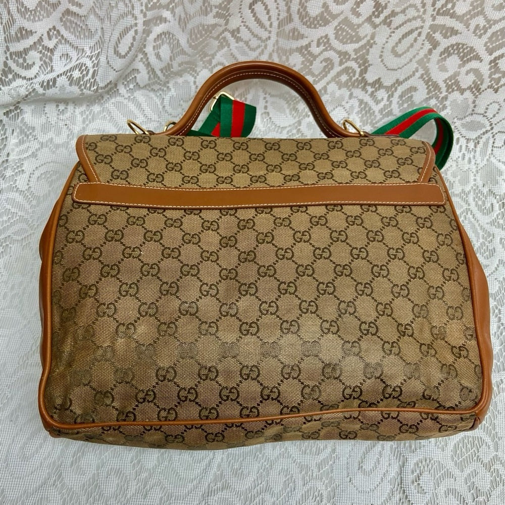 Vintage Gucci Brown Coated Canvas Laptop Document -Briefcase Bag 12inx11inx5in