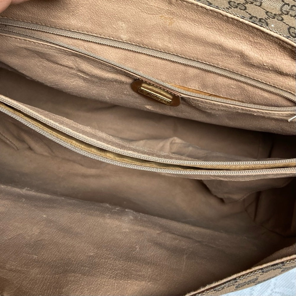 Vintage Gucci Brown Coated Canvas Laptop Document -Briefcase Bag 12inx11inx5in
