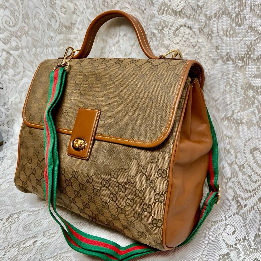 Vintage Gucci Brown Coated Canvas Laptop Document -Briefcase Bag 12inx11inx5in