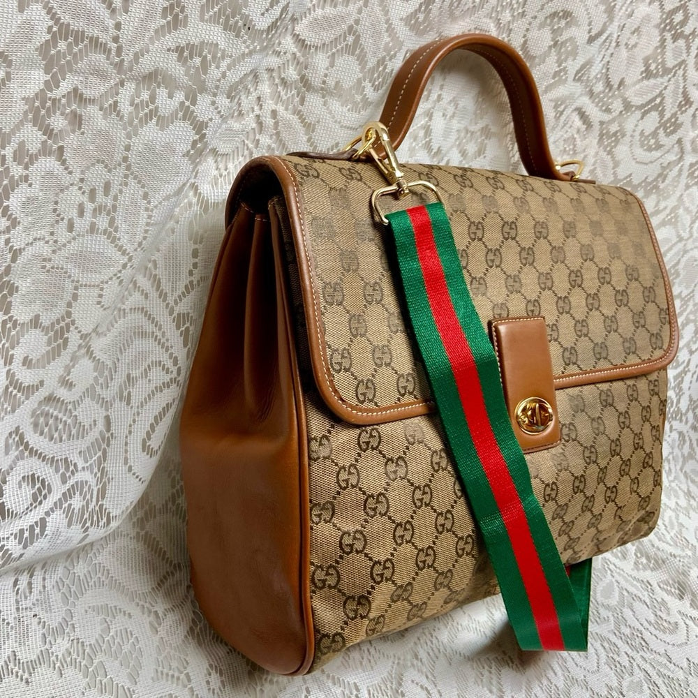 Vintage Gucci Brown Coated Canvas Laptop Document -Briefcase Bag 12inx11inx5in