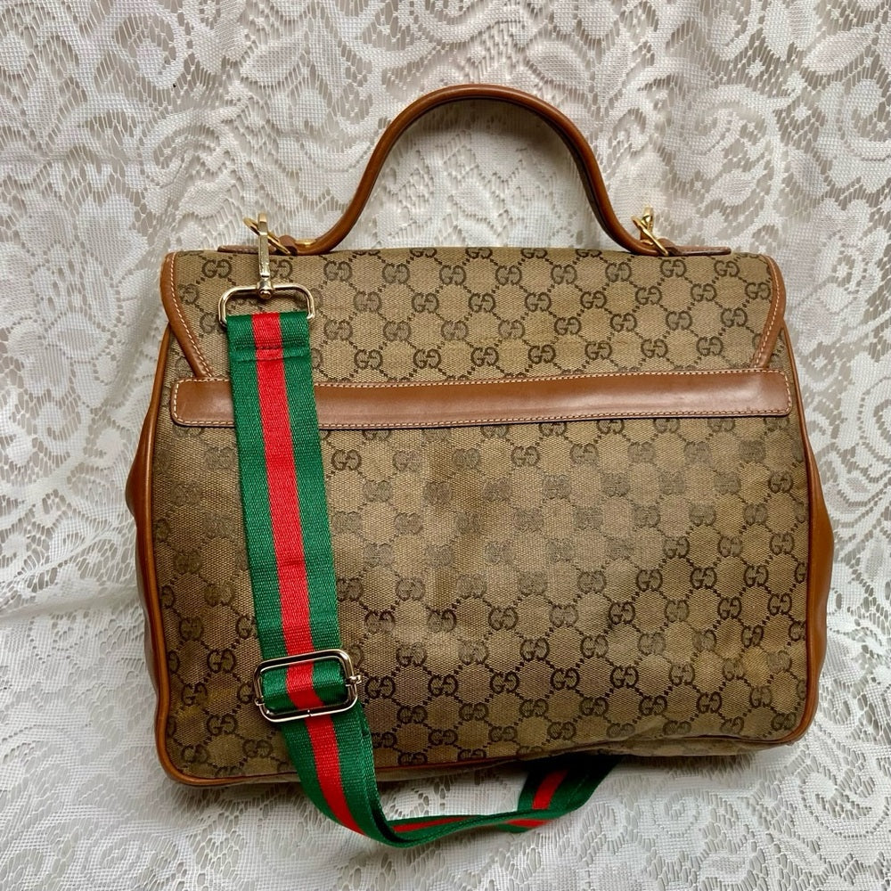 Vintage Gucci Brown Coated Canvas Laptop Document -Briefcase Bag 12inx11inx5in