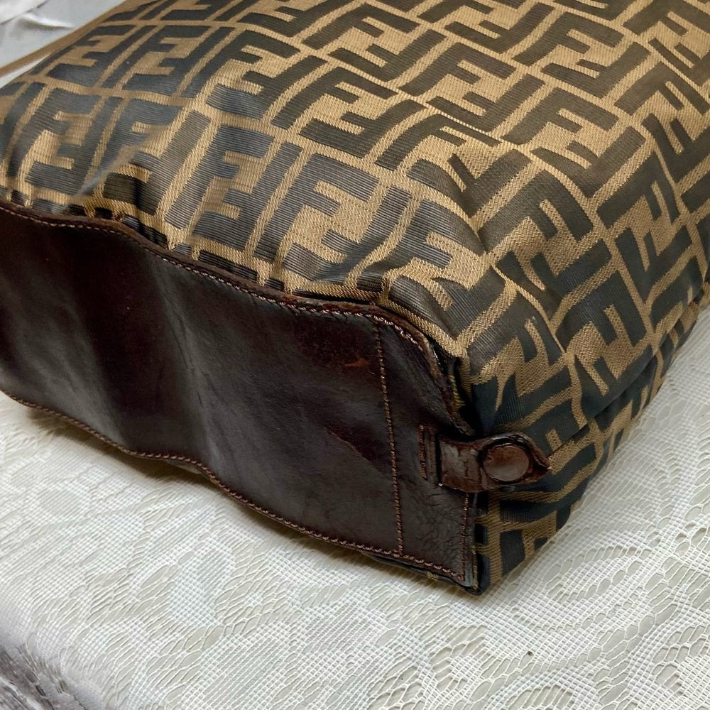 Vintage Fendi Zucca Brown Canvas Tote Hand Bag 14in x 13in x 4in