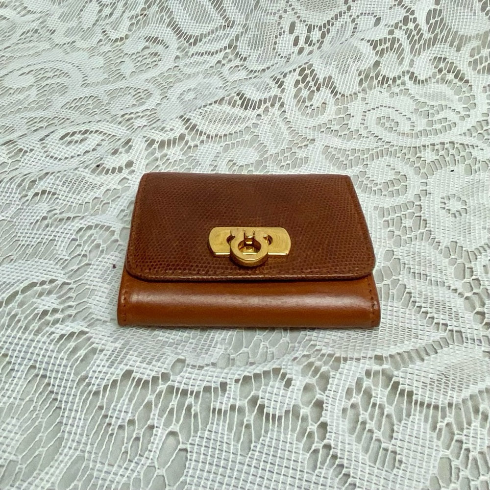 Vintage, Salvatore Ferragamo, Rare, Tan Brown Reptile Wallet 3.5in x 3In
