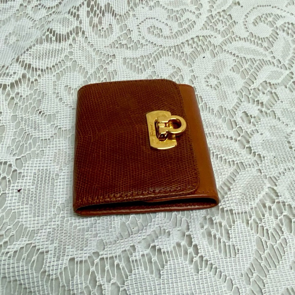 Vintage, Salvatore Ferragamo, Rare, Tan Brown Reptile Wallet 3.5in x 3In
