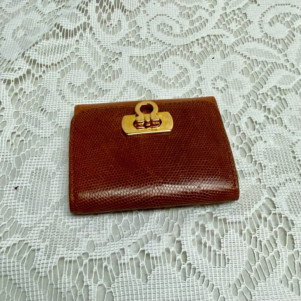 Vintage, Salvatore Ferragamo, Rare, Tan Brown Reptile Wallet 3.5in x 3In