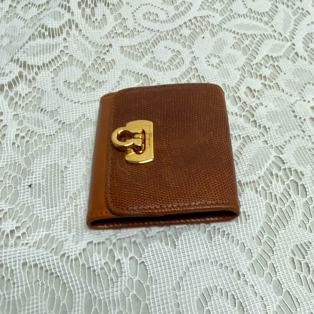 Vintage, Salvatore Ferragamo, Rare, Tan Brown Reptile Wallet 3.5in x 3In