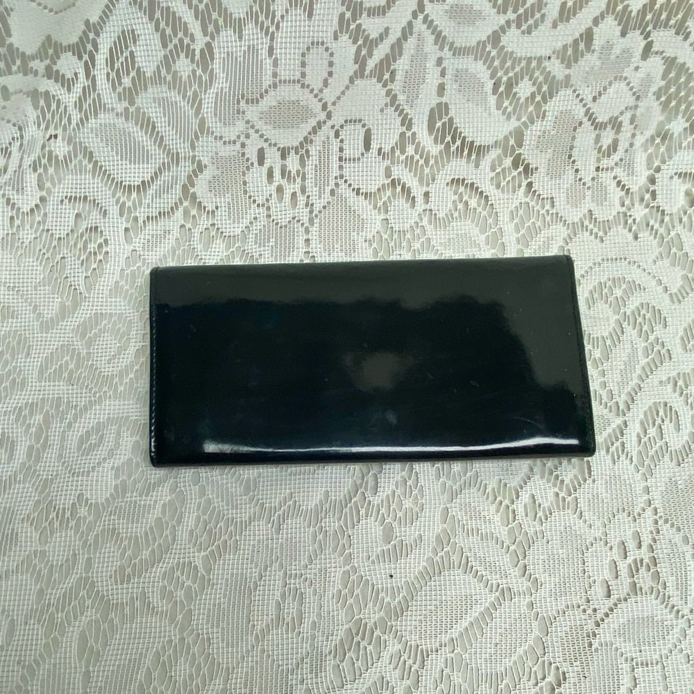 Vintage, Salvatore Ferragamo Black Enamel, Bifold, Long Wallet 7.5 x 4in
