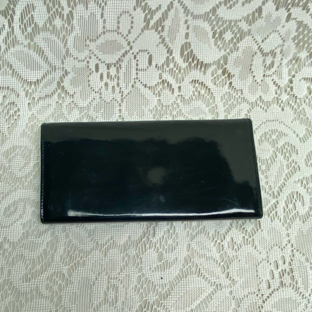 Vintage, Salvatore Ferragamo Black Enamel, Bifold, Long Wallet 7.5 x 4in