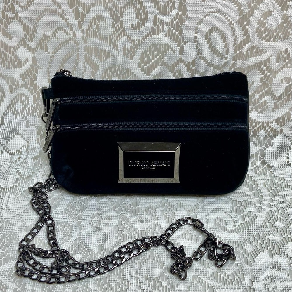 Giorgio Armani Black Velvet Pouch Wristlet- Crossbody 7.5in x 5in x 2in (M)