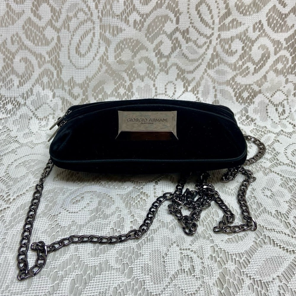 Giorgio Armani Black Velvet Pouch Wristlet- Crossbody 7.5in x 5in x 2in (M)
