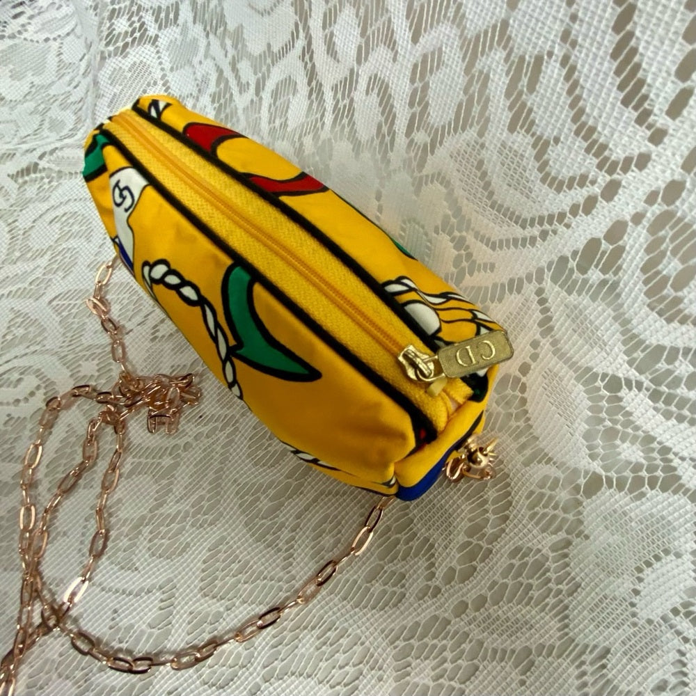 Christian Dior Yellow Abstract Canvas Cosmetic Pouch- Crossbody 6in x 3in x 2in