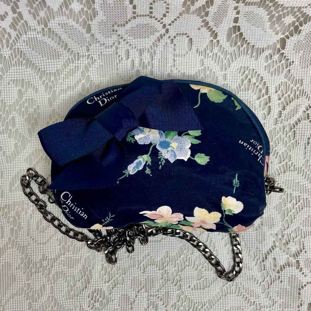 Dior Blue Floral Cosmetic Pouch- Crossbody 6.5in x 4in x 2in